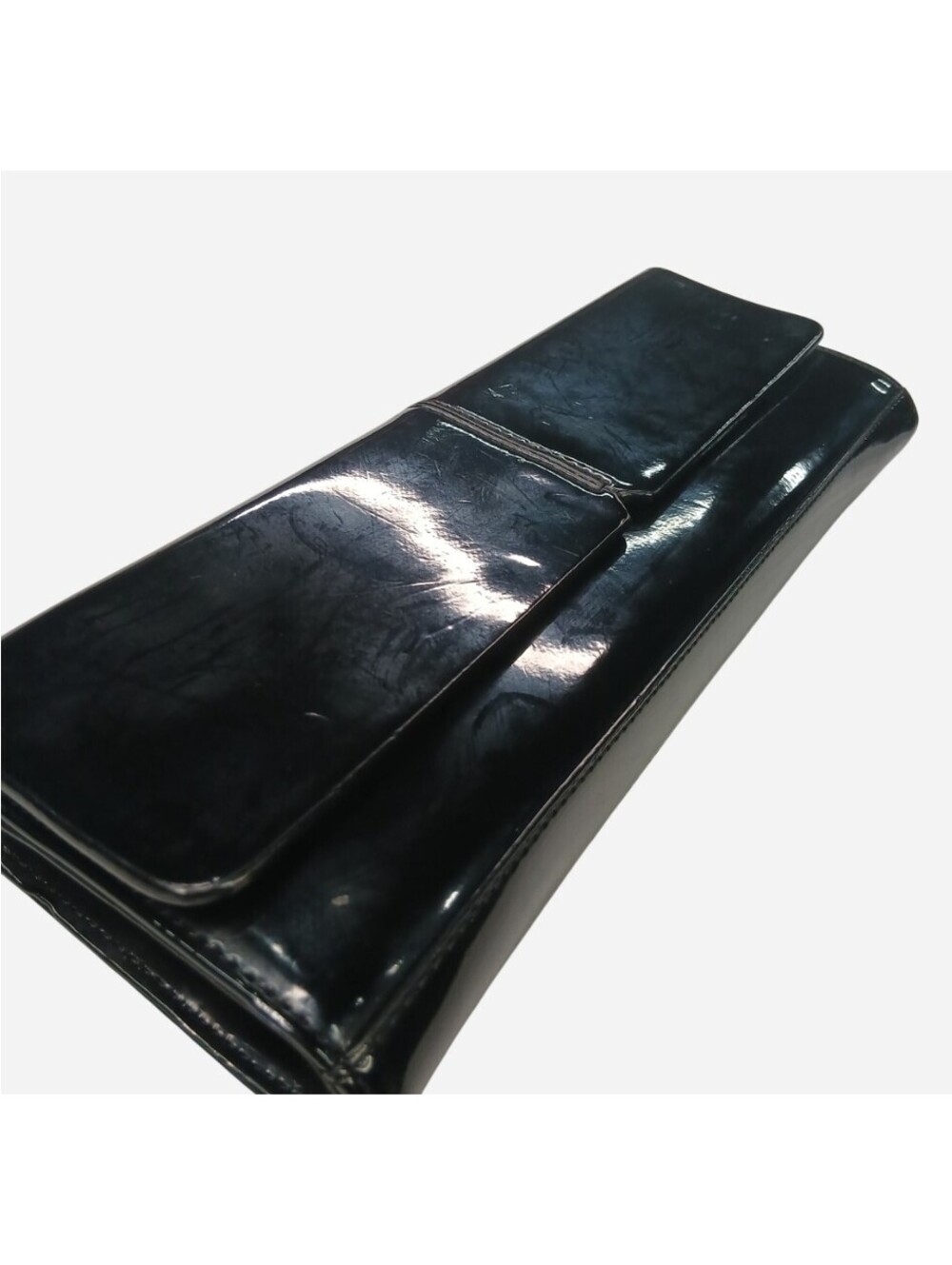 Alfani Vintage Black Patent Faux Leather Clutch Wristlet Evening Flap Bag Rare